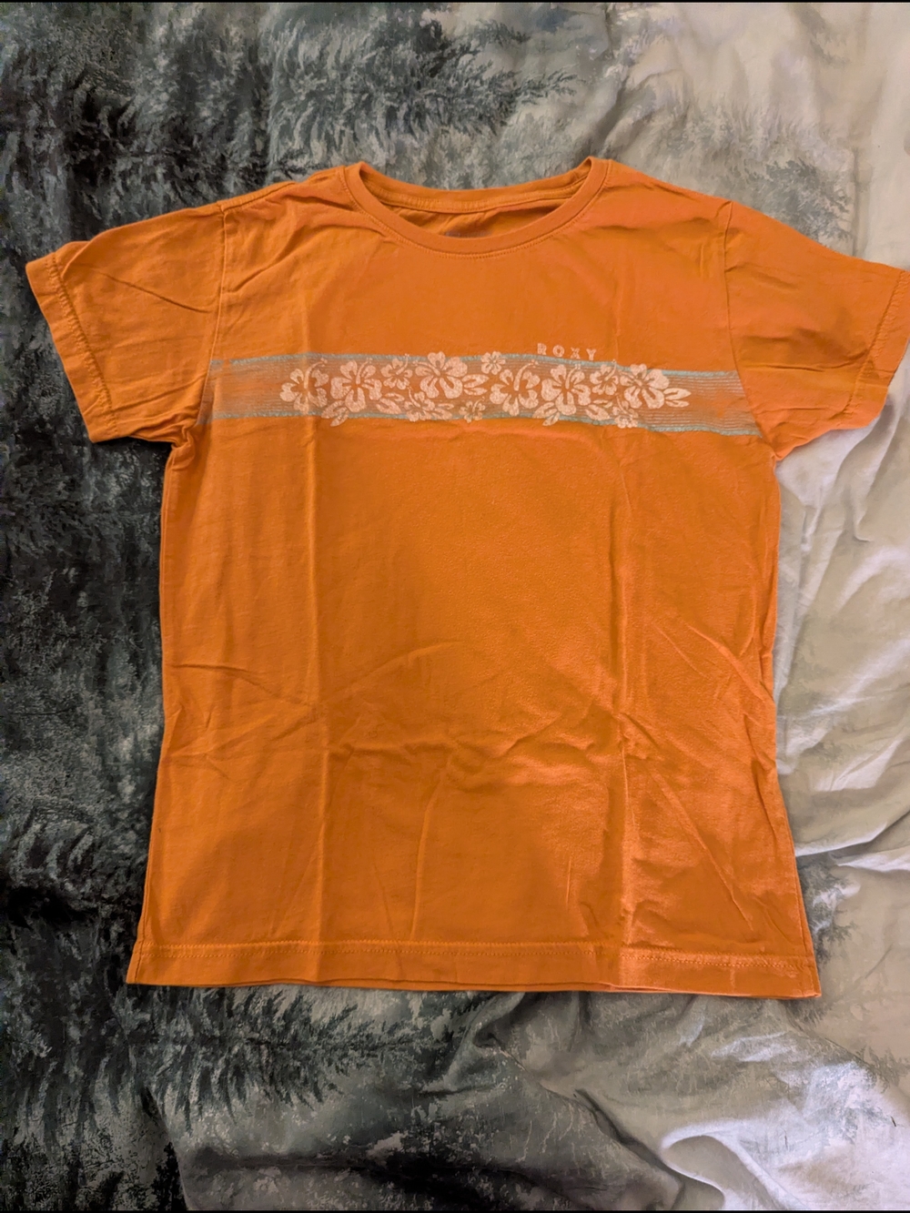 Roxy Orange Floral Stripe Short Sleeve Tee
